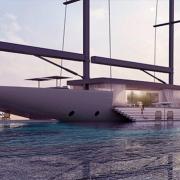 Lo yacht in vetro con oceano a vista
