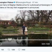 Il Principe Harry e Meghan Markle arrivano a Kensington Palace per il servizio fotografico ufficiale