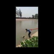 Usa il turbante per salvare il cane che sta annegando