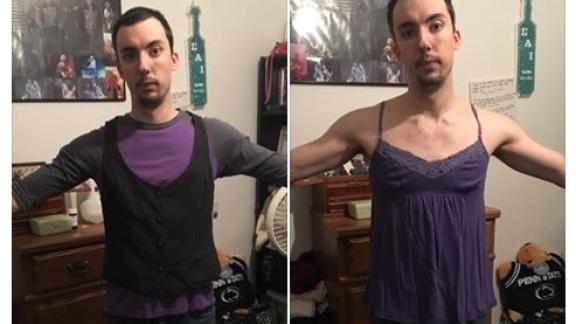 Un ragazzo indossa i vestiti della fidanzata per protesta