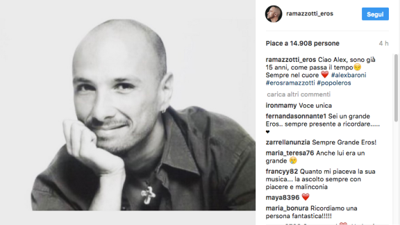 Giorgia ed Eros Ramazzotti ricordano Alex Baroni