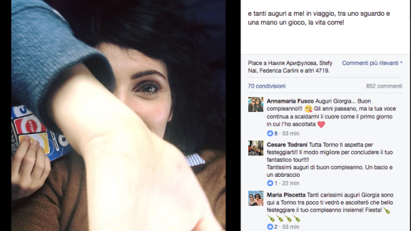 Giorgia: il post Facebook per il suo compleanno