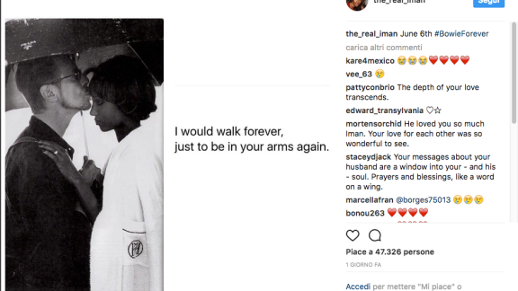 David Bowie: la moglie Iman posta una foto commovente nel giorno dell'anniversario del matrimonio