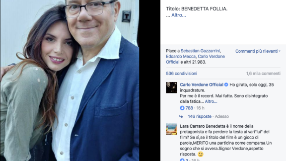 Carlo Verdone al lavoro su un nuovo film: Benedetta Follia