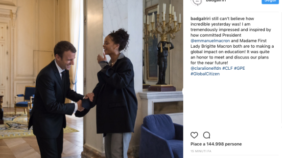 Rihanna ricevuta all'Eliseo per parlare di educazione