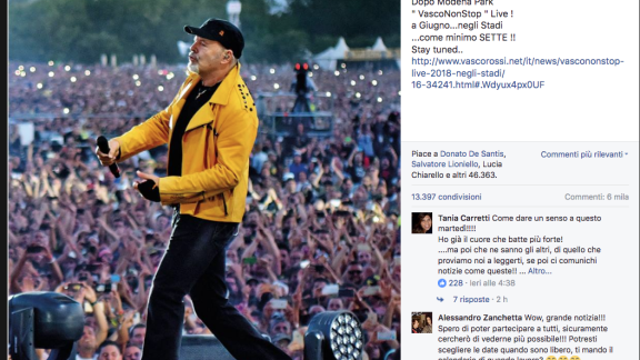 Vasco Rossi annuncia nuovi tour negli stadi