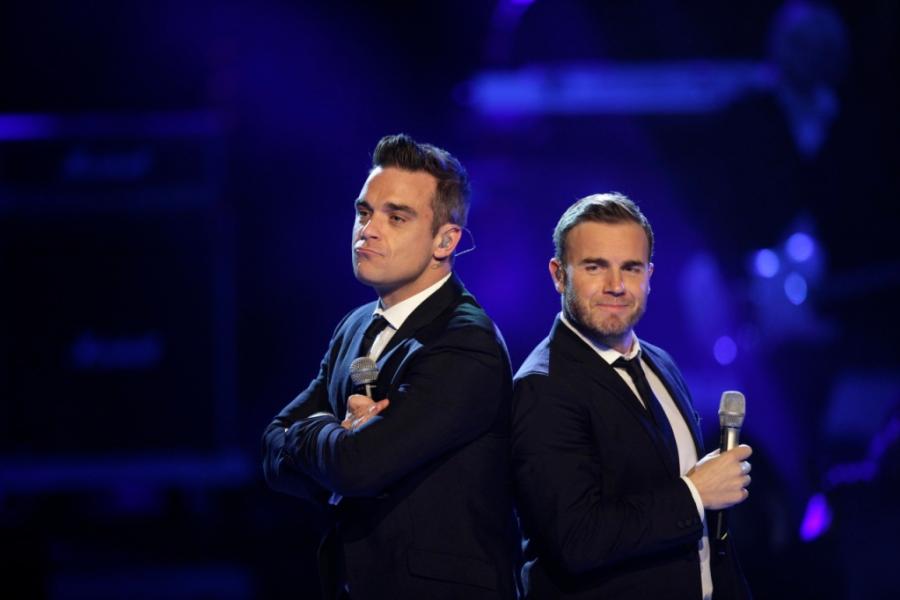 Robbie Williams e Gary Barlow at TV casting show 'Popstars'