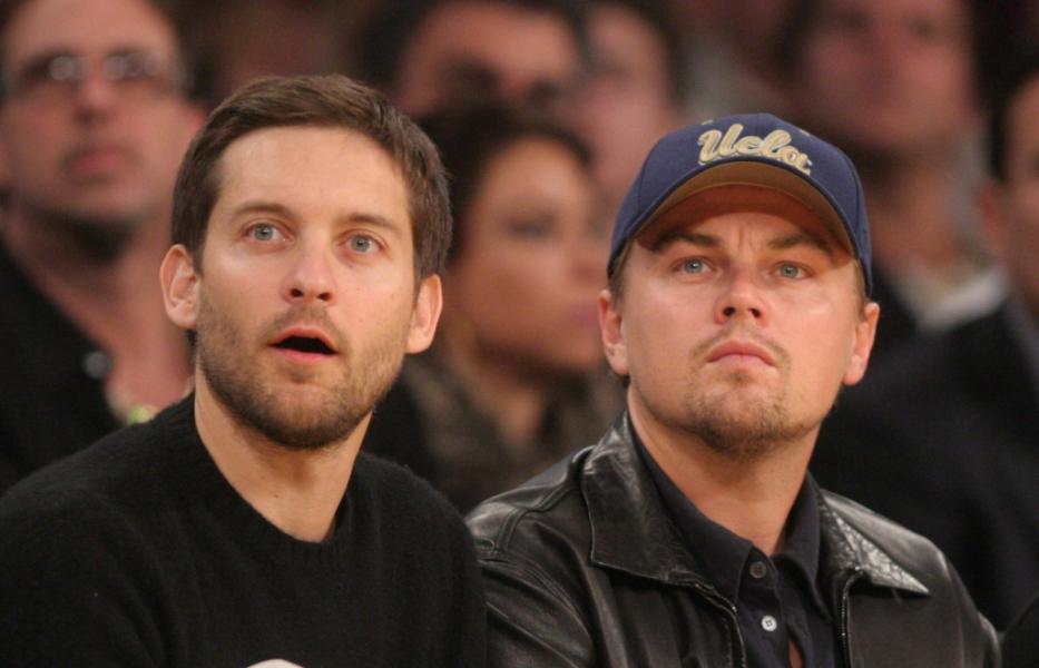 Leonardo DiCaprio and Tobey Maguire at the LA Lakers game.