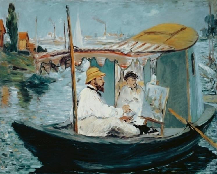 Claude Monet and His Wife in His Floating Studio by Edouard Manet